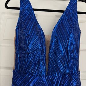 Blue Sequin V-Neck Dress